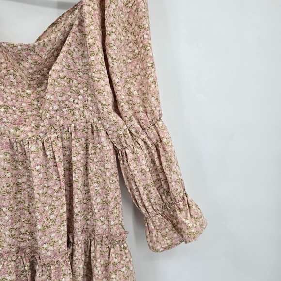 Lush Floral Print‎ Mini Dress Long Sleeve Ruffle Tiered Pink Size M - Picture 6 of 9